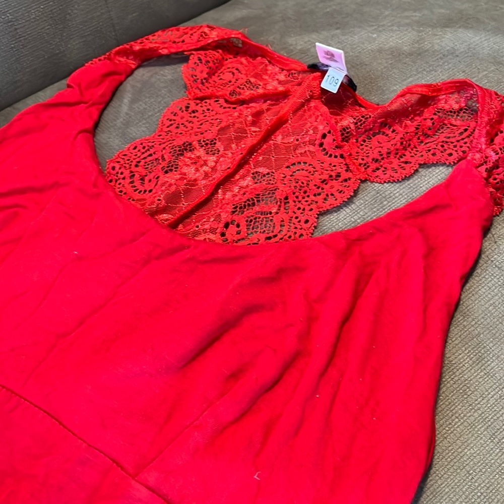 Red Cosabella Cotton and Lace Razorback Night Gown